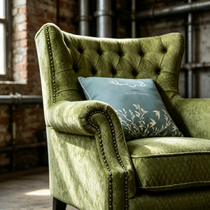 Poltrona Verde con Schienale Alto e Braccioli, Classica Poltrona Singola per Soggiorno, Certificata BSCI OEM/ODM - Product Image 3