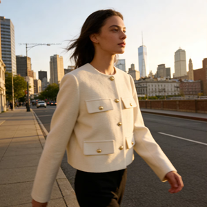 Manteau en laine court à col rond de style français pour femme, nouvelle collection pour la mode d'automne - Product Image 2