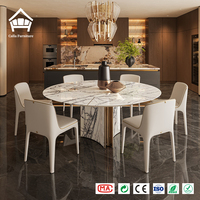 Table à manger ronde moderne en marbre avec chaises en cuir, ensemble de restaurant, mobilier intégré pour toute la maison, pour villa et appartement