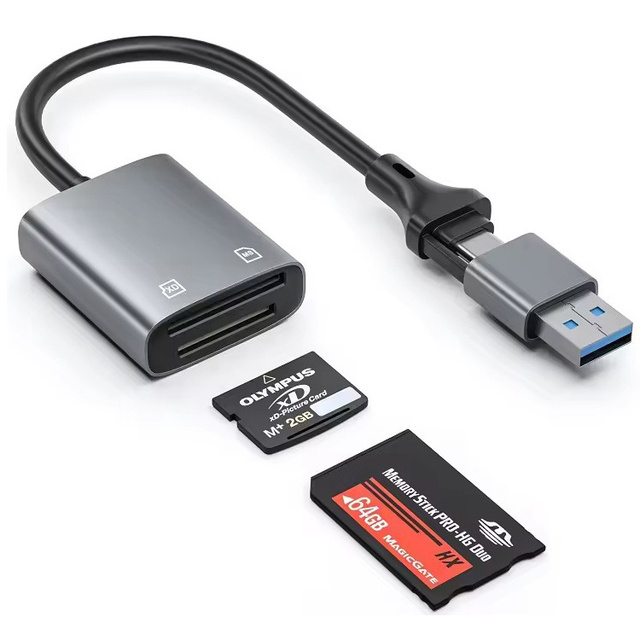 MS XD SD Memory Card Reader 2 in 1 USB Type-C or 8PIN to XD MS Card Reader Adapter for Memory Sticks for IP16 15 Samsung Etc