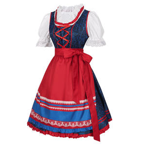 Disfraz de sirvienta medieval para mujer con cordones alemán Oktoberfest Dirndl vestido delantal manga corta Cosplay vestido de fiesta de talla grande - Product Image 3