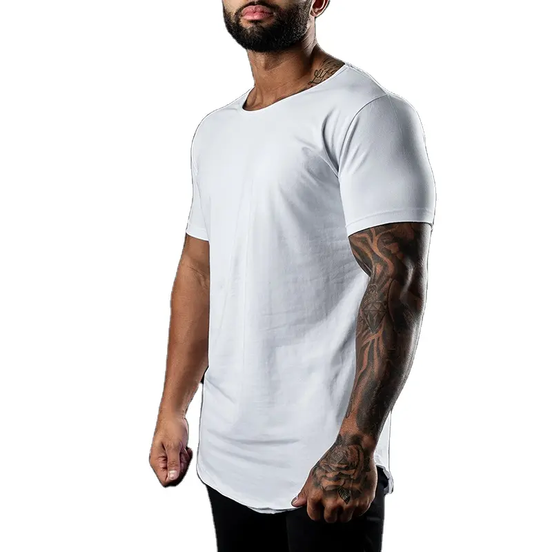 Scoop neck athletic apparel uomo su misura raw cut orlo tee Conico vita personalizzato di marca da ginnastica tshirt