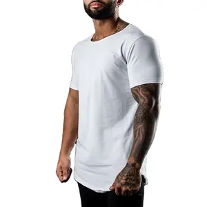 scoop neck athletic apparel man custom raw cut hem tee Tapered waist custom branded athletic tshirt