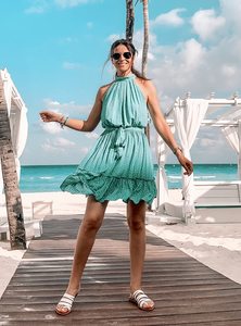 Robes d'été pour femmes 2023, col halter, sans manches, décontractées, à fleurs, à pois, à imprimé léopard, courtes, bohèmes, à volants - Product Image 3