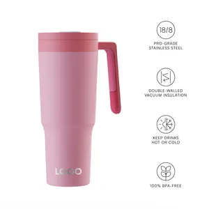 Double Wall Vacuum Sealed Stainless Steel Cup 40oz Insulated Travel Mug Thermal Tumbler With Handle And Straw