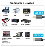 USB C à USB B Imprimante Scanner Câble Tressé Compatible pour pour DJ Contrôleur MIDI Clavier Piano Scanner et plus