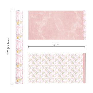 Papel de regalo reciclable con lazo rosa claro y pequeñas flores para decoración de cajas de regalo en fiestas de cumpleaños y despedidas de soltera. - Product Image 5