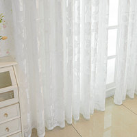Voilage Jacquard Floral Blanc à Œillets, Rideau en Voile Polyester pour Chambre, Salon, Balcon