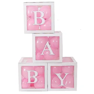 Wholesale New hot sale White Pink Blue 30*30*30cm Cube Gift BABY paper BOX 4 box one set Baby Gender Reveral/Baby Shower Party