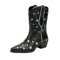 Bottes de cowboy western pour femmes, vert foncé, en cuir PU imperméable, bout pointu, mi-mollet, à enfiler, talons épais, automne-hiver