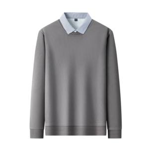 Conjunto de dos piezas de invierno y otoño para hombre, conjunto de calentamiento de Polo, tela de lana gruesa <span class=keywords><strong>Oli</strong></span>, patrones texturizados, cuello tejido a rayas, juvenil - Product Image 3