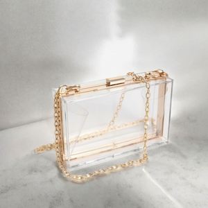 Women Fashion Acrylic <b>Clear</b> Customized Shape Clutch Bag & Shoulder <b>Handbag</b> with Removable Gold Chain Strap Silk Screen Printed - Product Image 3