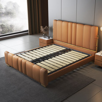 Lit en cuir luxueux, ensemble de meubles de chambre à coucher en teck massif, lit king size, lit moelleux, design minimaliste moderne, lit avec rangement, pliable