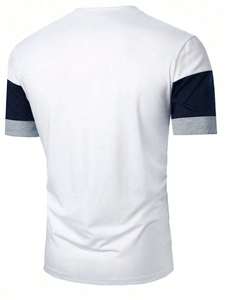 Camiseta de Punto para <span class=keywords><strong>Hombre</strong></span>, Nueva Colección 2026, Cuello Redondo, Manga Corta, Rayas Combinadas, Transpirable, Holgada, Formal, Lavada, para Uso Diario - Product Image 3