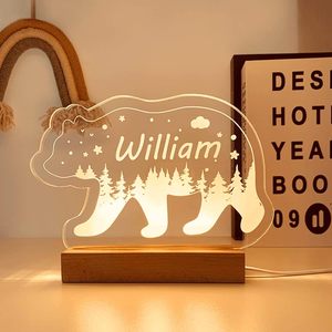 Luce notturna personalizzata per bambini, nome personalizzato orso lampada a Led per ragazze ragazzi, nome personalizzato luci notturne regalo per bambini - Product Image 2