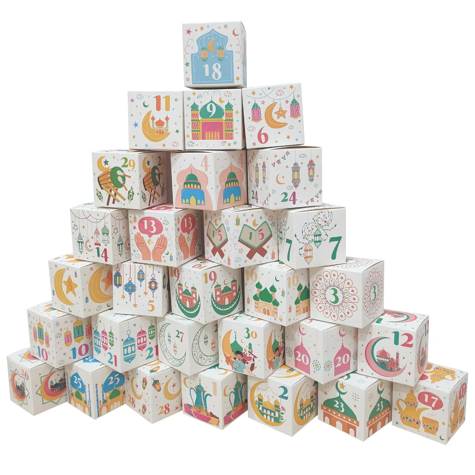 wholesale custom printing logo fold eid mubarak candy box and Moslem Calendar countdown gift boxes