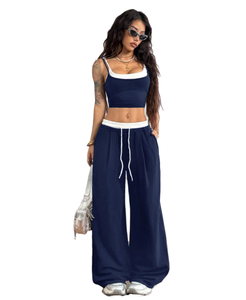 Conjunto de Dos Piezas de Verano para Mujer, Tejido de Algodón, Corto, Sólido, Corte Regular, Informal, Suave, Transpirable, Sin Mangas, Hasta la Rodilla - Product Image 1