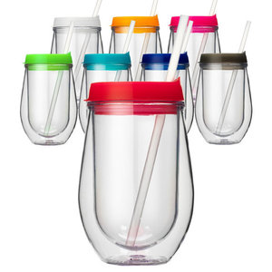 Hot Sell 300ml BPA Free PP Plastic <b>Double</b> <b>Wall</b> Insulated Wine Tumbler Transparent - Product Image 1