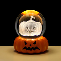 Lampe de nuit sphérique en résine citrouille d'Halloween avec interrupteur, ornement pour chambre et bureau, décorations de fête, cadeau