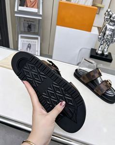 High-end Fashion Designer Leather Summer Sandals Flat Shoes Men's and Women's <b>Slide</b> Sandals <b>slippers</b> with Buckle Adjustment - Product Image 6