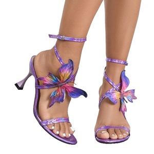Sandales à talons hauts pour femmes, bout rond, design tridimensionnel, chaussures pour femmes, talons hauts violets - Product Image 5