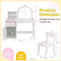 Nouvelle Collection 2026 : Ensemble Coiffeuse et Chaise Princesse 2-en-1 pour Enfants avec Miroir Lumineux, Tiroir, Étagères de Rangement et Armoire