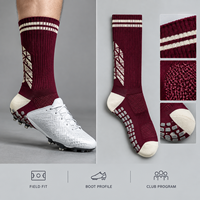 Chaussettes de football antidérapantes Jacquard Team Soccer Grip, couleur bordeaux crème, en spandex et nylon, tricot Jacquard, semelle antidérapante