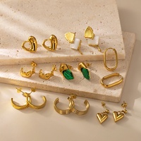 Boucles d'oreilles tendance vintage en acier inoxydable pour femme, motif géométrique, coquille d'ormeau, cœur ajouré en forme de C, plaqué or 18 carats, à clipser