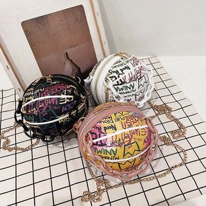 OEM ODM Custom Logo Shape Chain Hip Hop Streetwear Y2K Graffiti Print Round Ball Handbag Ita <b>Bag</b> Factory Direct Wholesale - Product Image 5