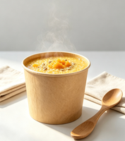 Barquette à soupe en papier kraft jetable, portable, recyclable, à paroi simple, de 20 oz, compatible micro-ondes, de qualité alimentaire, pour aliments pour bébés, bouillie, nouilles