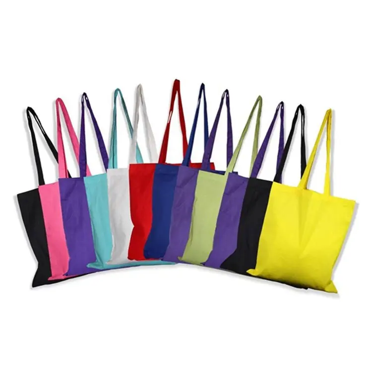 Özel boyutta Logo baskılı çevre dostu yeniden organik Calico tuval Tote çanta bakkal pamuk alışveriş torbaları