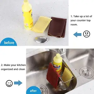 Kitchen Dishes Sink Drainer Drying Rack Stainless Steel Sponge Storage Soap Holder Tools