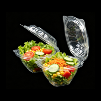 Boîte d'emballage en gros pour salade de fruits 375ml 500ml 750ml 1000ml, bol à salade articulé en plastique PET avec couvercle pour desserts à emporter