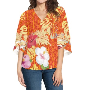 Camicia hawaiana stampata su misura <span class=keywords><strong>arancione</strong></span> con foglia di Monstera tropicale elegante <span class=keywords><strong>camicetta</strong></span> in Chiffon da donna Vintage top e camicette - Product Image 2