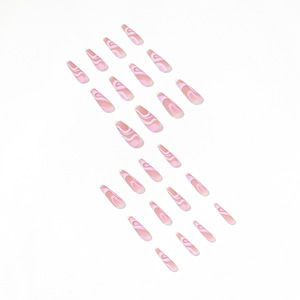 Vente en gros de faux ongles français à couverture complète, design rayé or rose, 24 pièces/boîte, ongles longs de forme ballerine à coller - Product Image 4