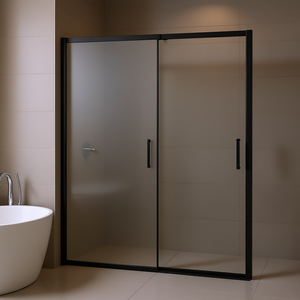 Puerta de Ducha de Vidrio Templado Semi-Sin Marco 60X70 en Negro Mate, Diseño Rectangular Deslizante - Product Image 2
