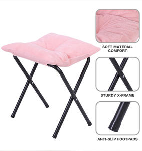Chaise soucoupe pliante en fausse fourrure cadre en métal surdimensionné grand confortable fourrure rembourré doux confortable <span class=keywords><strong>rose</strong></span> lune chaise avec repose-pieds pouf - Product Image 4