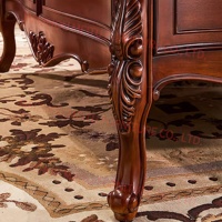Table basse élégante en bois massif de cerisier sculpté, rectangulaire avec 2 tiroirs et pieds cabriolés, 51"x28"x21", pour salon