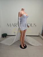 Último modelo MF 21st Bow, Vestidos rectos de fiesta y noche para mujer, con cintura imperio, cuello en V, hombros con diseño, corte en A, transpirables, con lentejuelas brillantes blancas