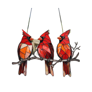 A Colorful Plastic Window <strong>Decoration</strong> With Three Cardinals, 2D Acrylic Logo (7.9x5.5 Inches), Sunshine Catcher, <strong>Four</strong> <strong>Seasons</strong> , Mu - Product Image 1