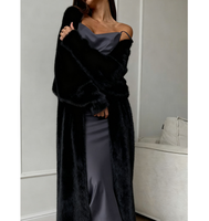Cardigan décontracté pour femme en polyamide, coupe ample, col en V, longueur cheville, style lounge, en fausse fourrure de lapin, manches bouffantes douces