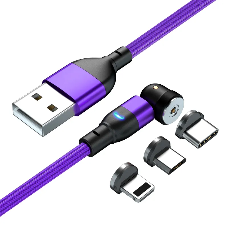 2022 ultimo Design indicatore LED a 540 gradi ruota magnetico 3 In 1 <span class=keywords><strong>cavo</strong></span> CableCharger nero rosso viola ricarica
