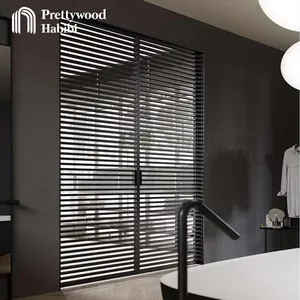 High End Apartment Modern Interior Bedroom Design Aluminum Horizontal Slats Sliding Glass Door Design