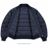 Blouson Bomber Homme Col Montant Bleu Marine avec Fermeture Éclair et Boutons-Pression, Doublure Matelassée Légèrement Rembourrée, Poignets et Ourlet Côtelés, Manteau Décontracté d'Hiver – Vente en Gros