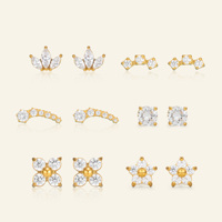 Set Anting-anting Klip Cantik HOT BOHO CROWN TINY SUGAR ZIRCON, Dazan INS, Lapisan Emas 18k, Baja Anti Karat Hipoalergenik