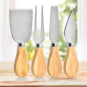 Juego de 4 utensilios de cocina de acero inoxidable al por mayor: espátula para pizza y pastel, raspador, cortador de queso y cuchillo con mango de madera - Product Image 5