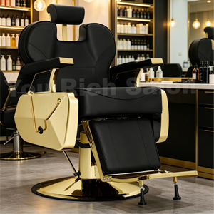 Sillón de Barberí<span class=keywords><strong>a</strong></span> de Lujo Negro y Dorado, Hidráulico, Reclinable, Giratorio 360°, Resistente, para Barberí<span class=keywords><strong>a</strong></span> - Product Image 5