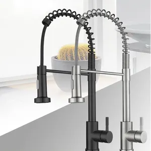 304 Stainless Steel Kitchen Dish Basin Spring Pull Faucet Cold And Hot Water Mixing Two-Speed Water Sink Faucet