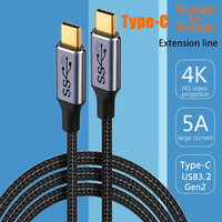 Câble audio-vidéo USB 3.2 Gen2 100W 5A à charge rapide 4K 60Hz 20Gbps, Type-C mâle/femelle à angle droit, gaine en nylon pour