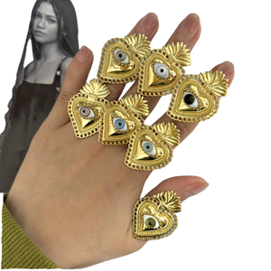 Nouvelle conception, bague en forme de cœur œil turc sacré, plaquée or coloré, ajustable, en cuivre, bijoux de fête pour femmes, pour cadeaux de mariage - Product Image 4